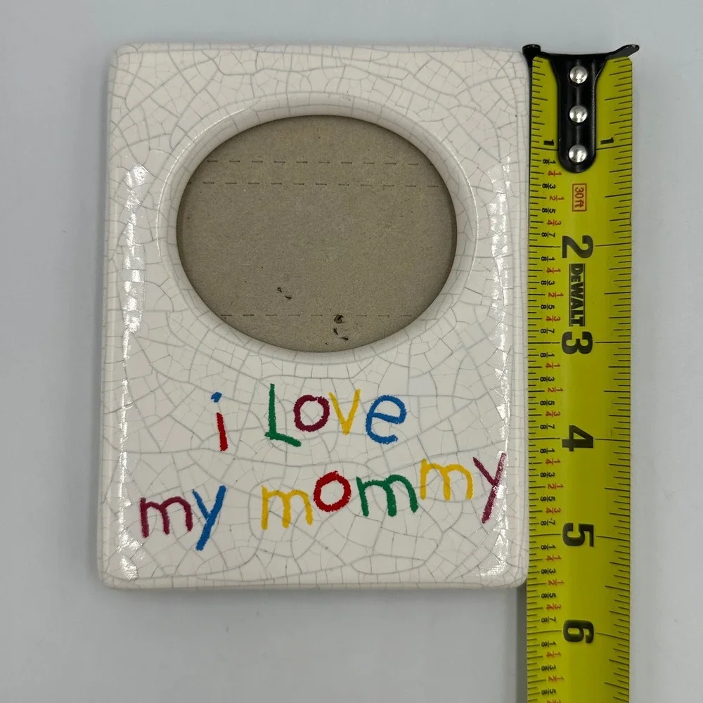 I  Love‎ My Mommy Vintage Ceramic Photo Frame White Crackle 3.5